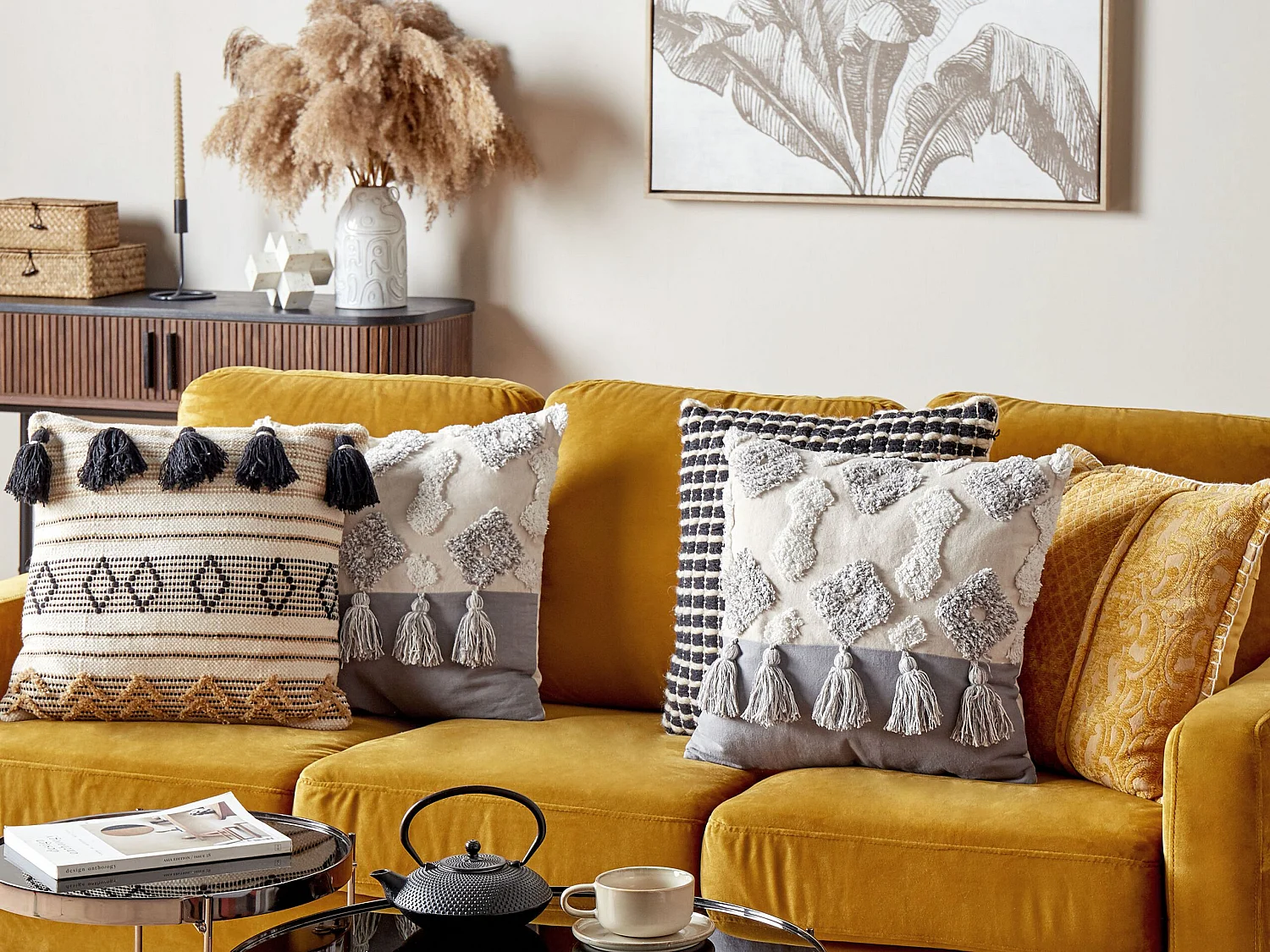 Set di 2 cuscini ALOCASIA Cotone 45 x 45 cm Beige Trama geometrica