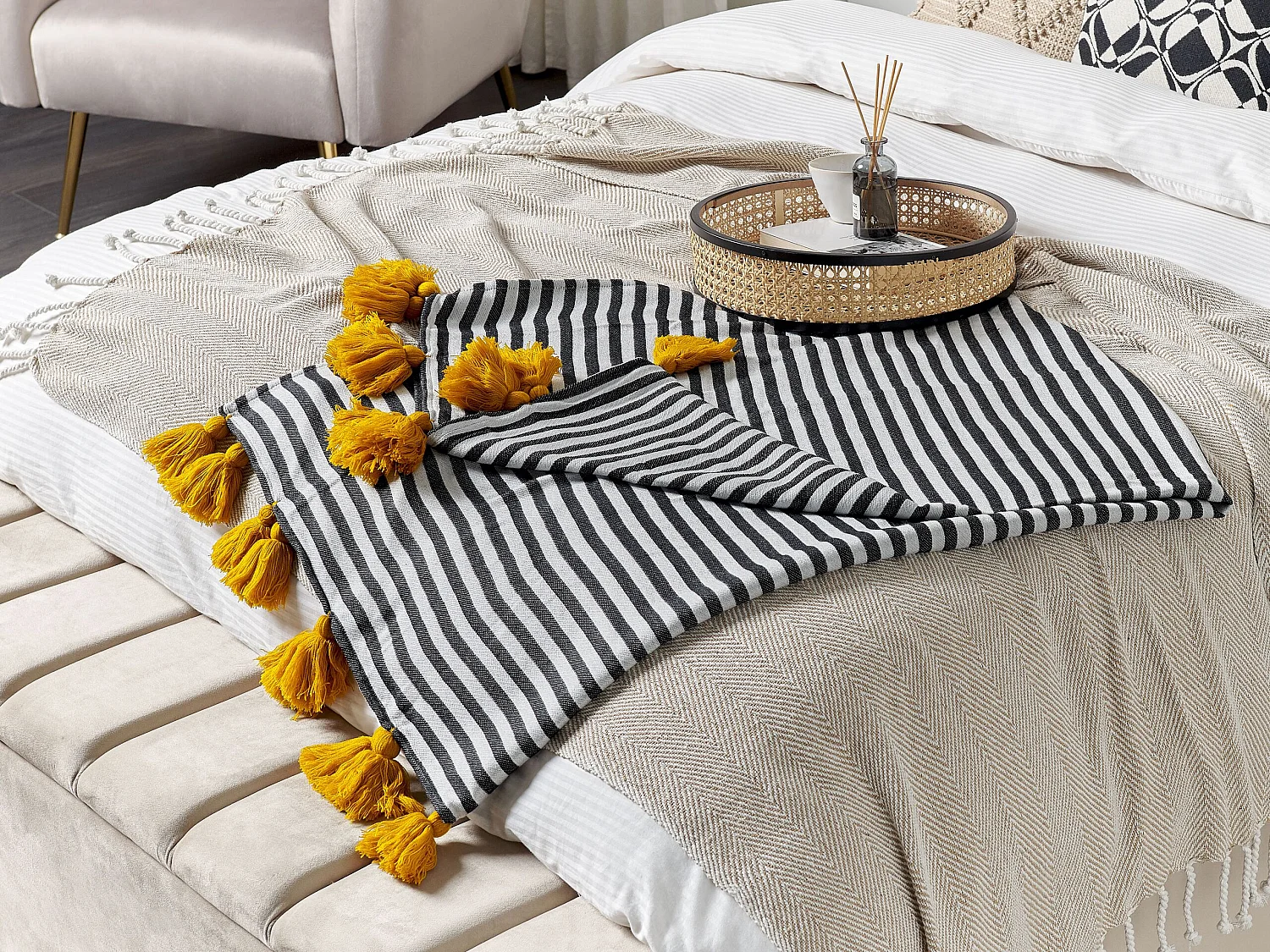 Blanket SUNWAL Fabric 130 x 170 cm Black/ White