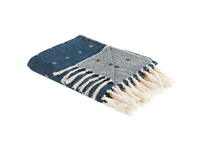 Tagesdecke blau / beige 130 x 170 cm mit Fransen Boho Modern Taari