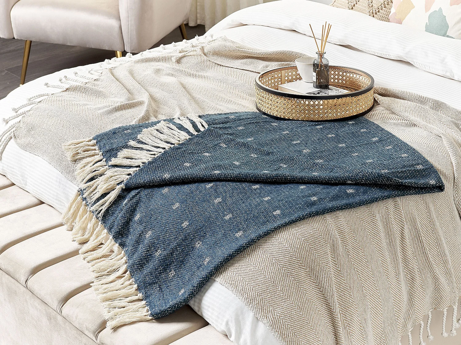 Plaid TAARI Katoen 130 x 170 cm Blauwgroen