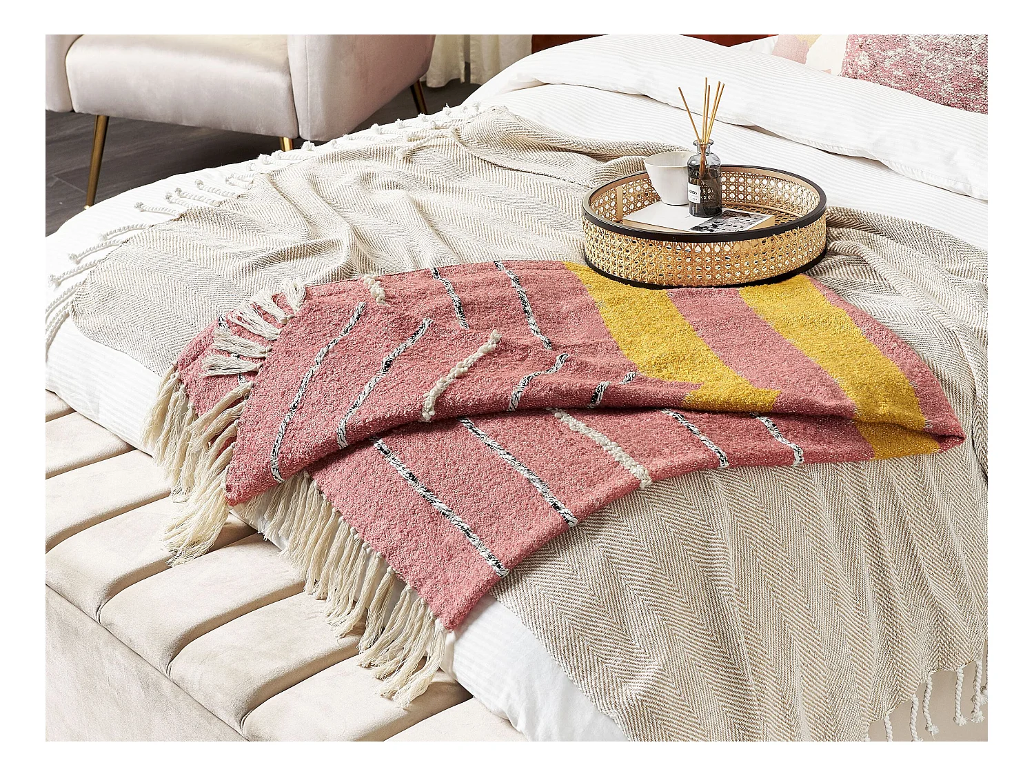 Coperta NAIKHU Cotone 130 x 170 cm Rosso chiaro