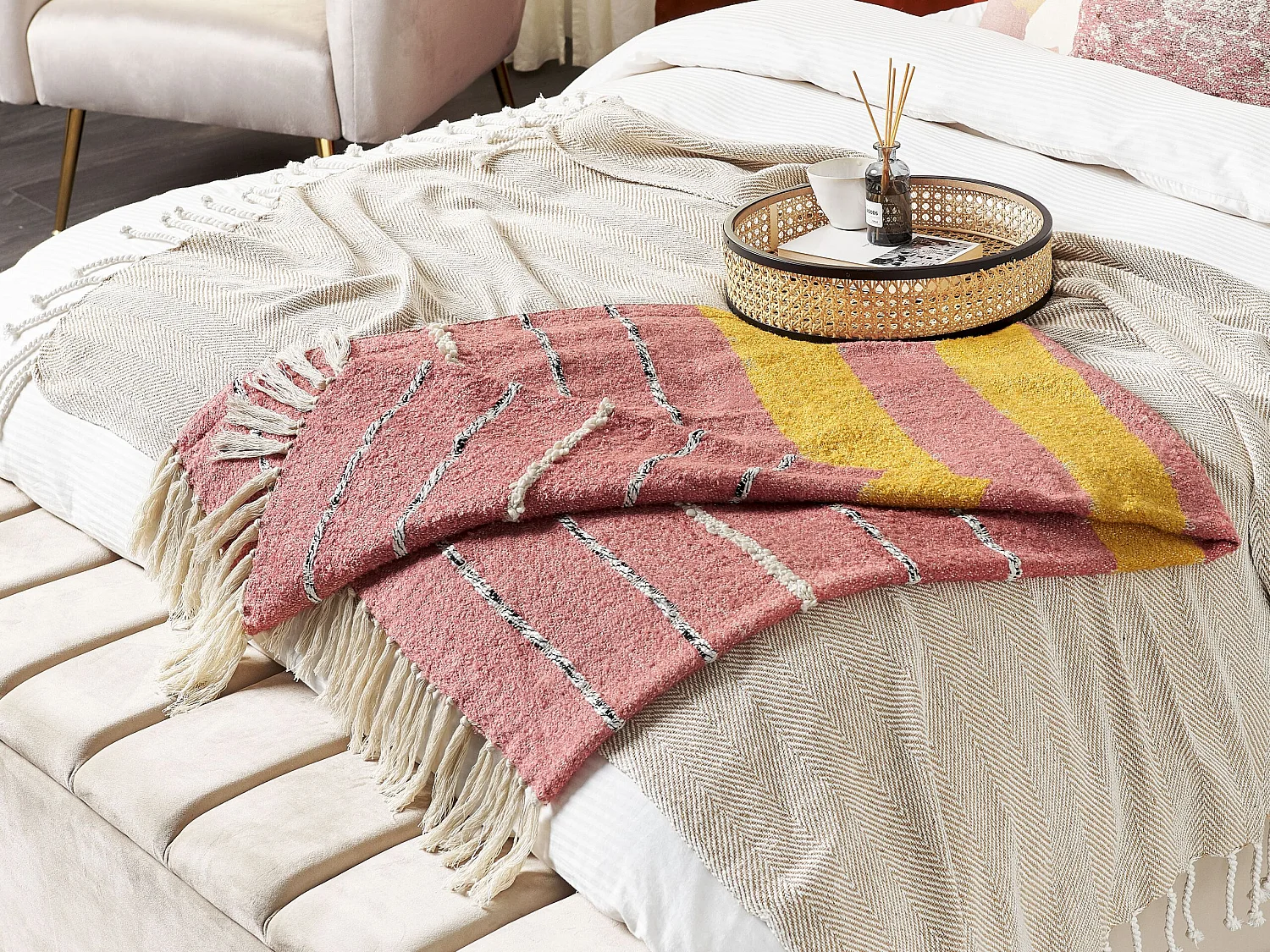 Plaid NAIKHU Katoen 130 x 170 cm Lichtrood