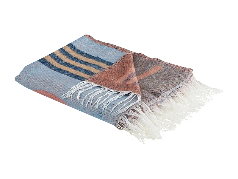 Decke abstraktes Motiv rot/blau/bunt mit Fransen 130 x 170 cm Resha