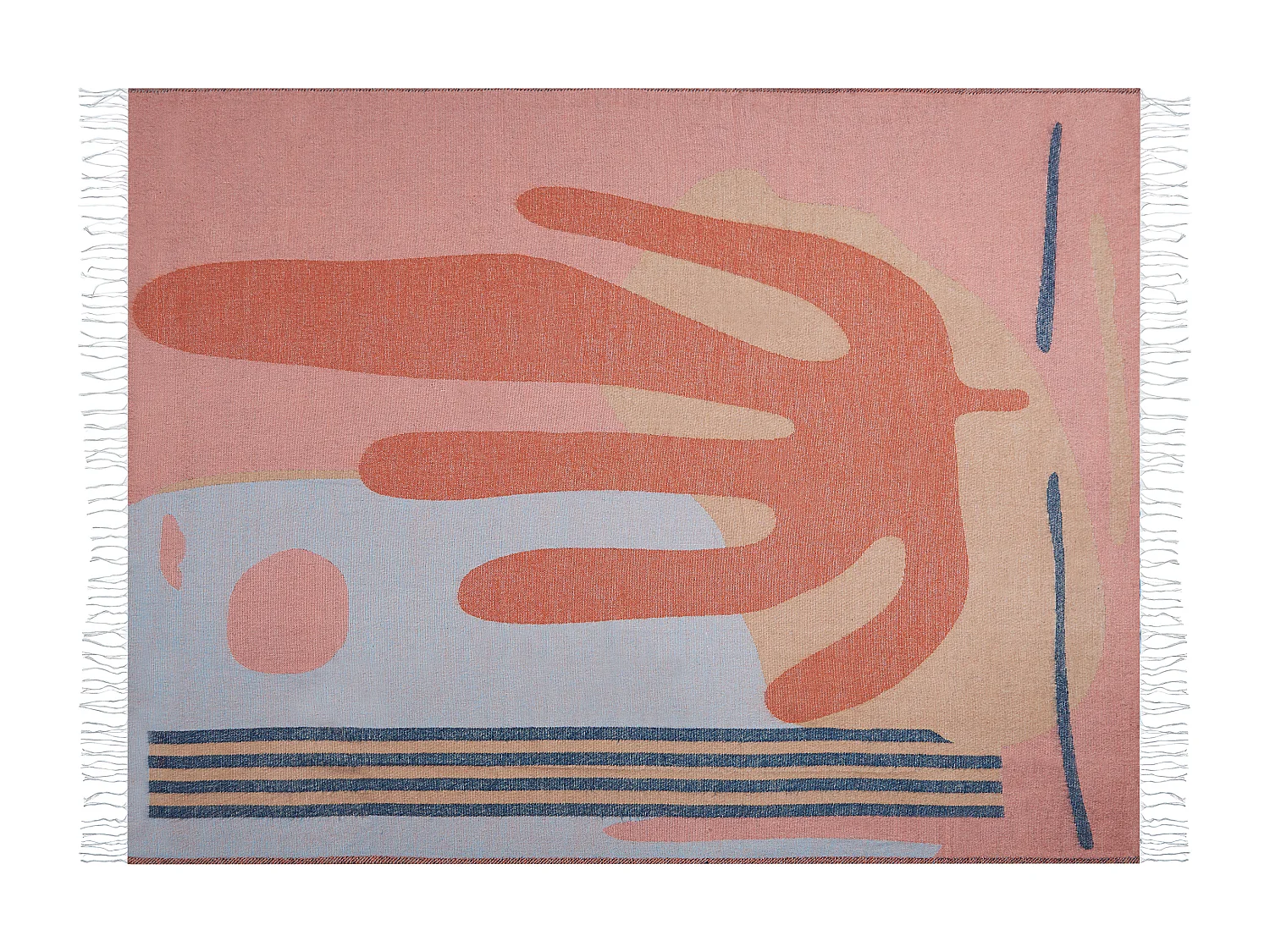 Decke abstraktes Motiv rot/blau/bunt mit Fransen 130 x 170 cm Resha