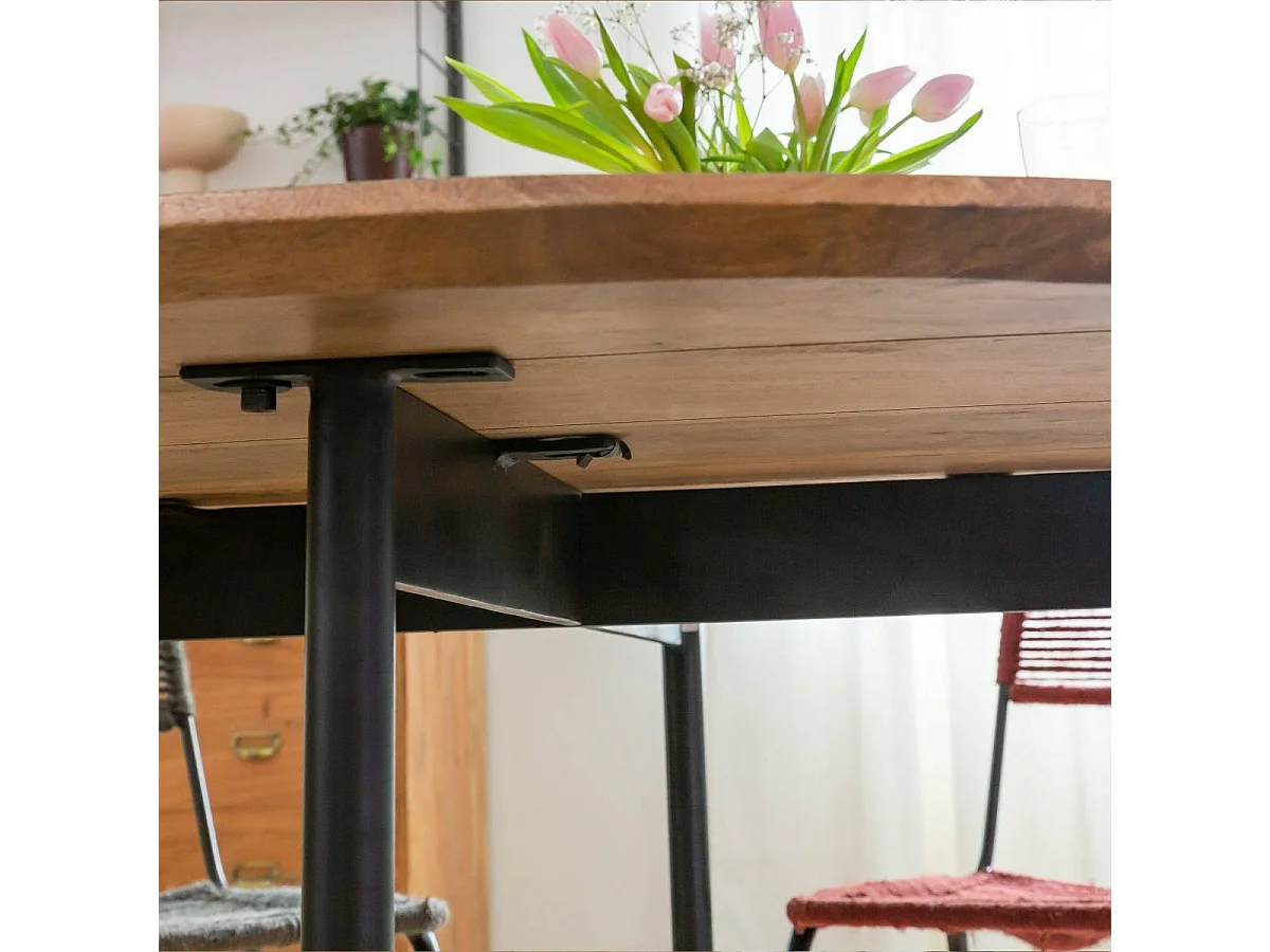 Mesa de comedor redonda de madera de mango Gloria - 4 plazas, diseño elegante para tu comedor