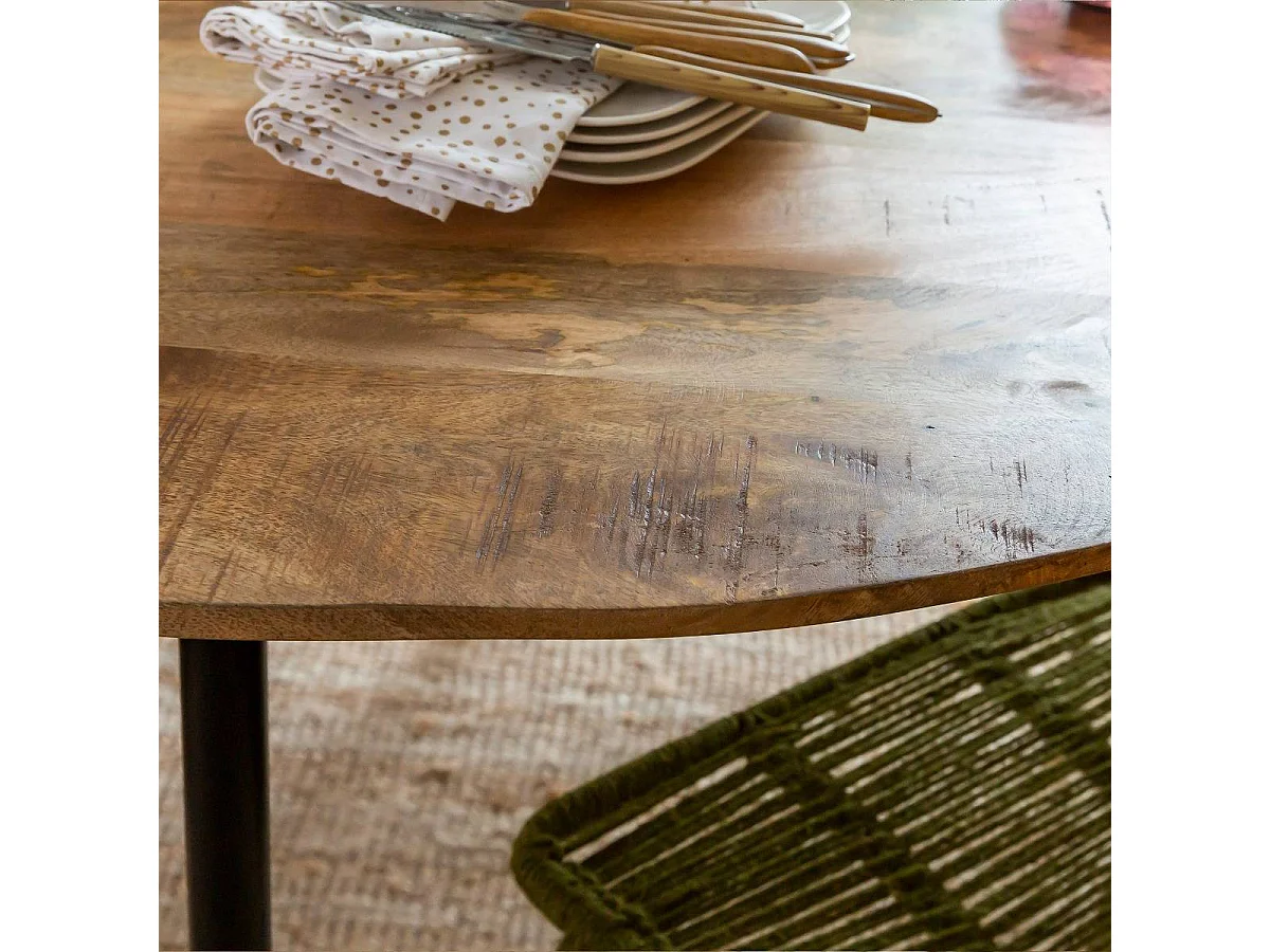 Mesa de comedor redonda de madera de mango Gloria - 4 plazas, diseño elegante para tu comedor
