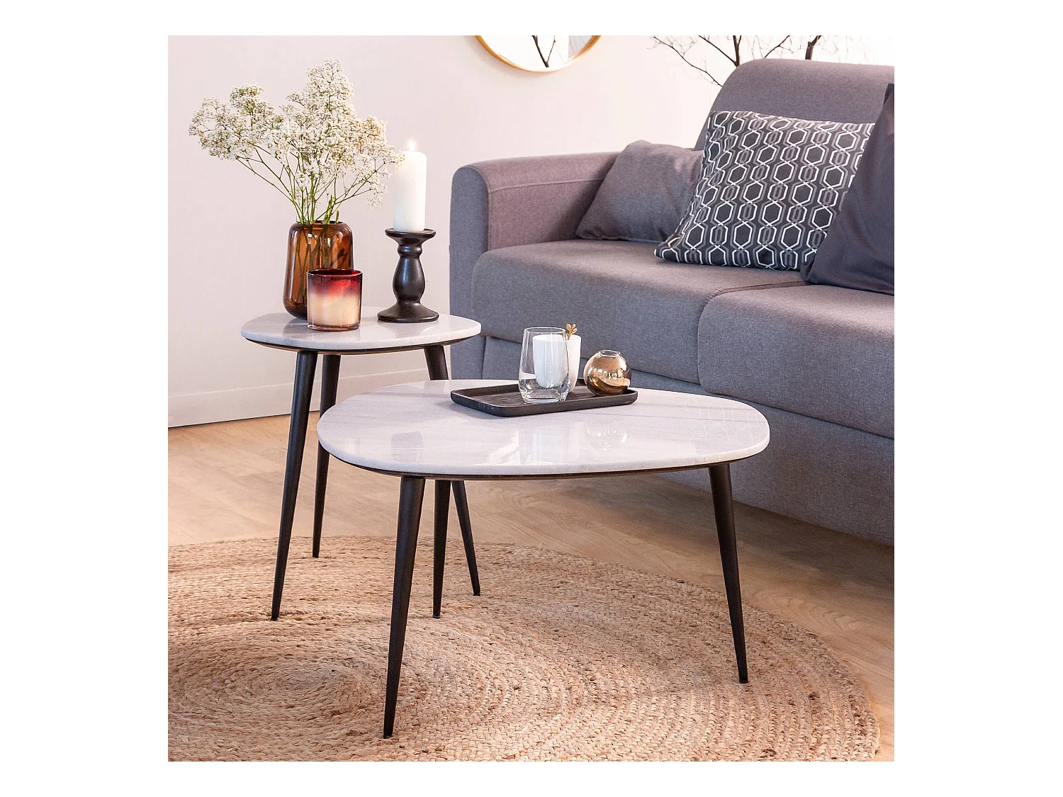 Table basse gigogne en marbre blanc Ariane