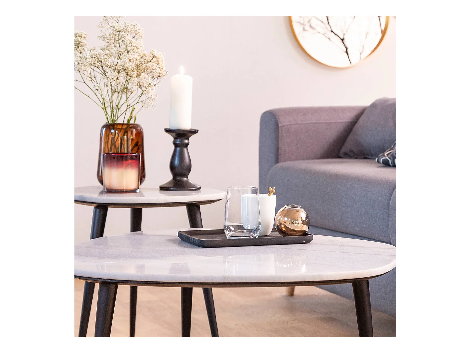 Table basse gigogne en marbre blanc Ariane