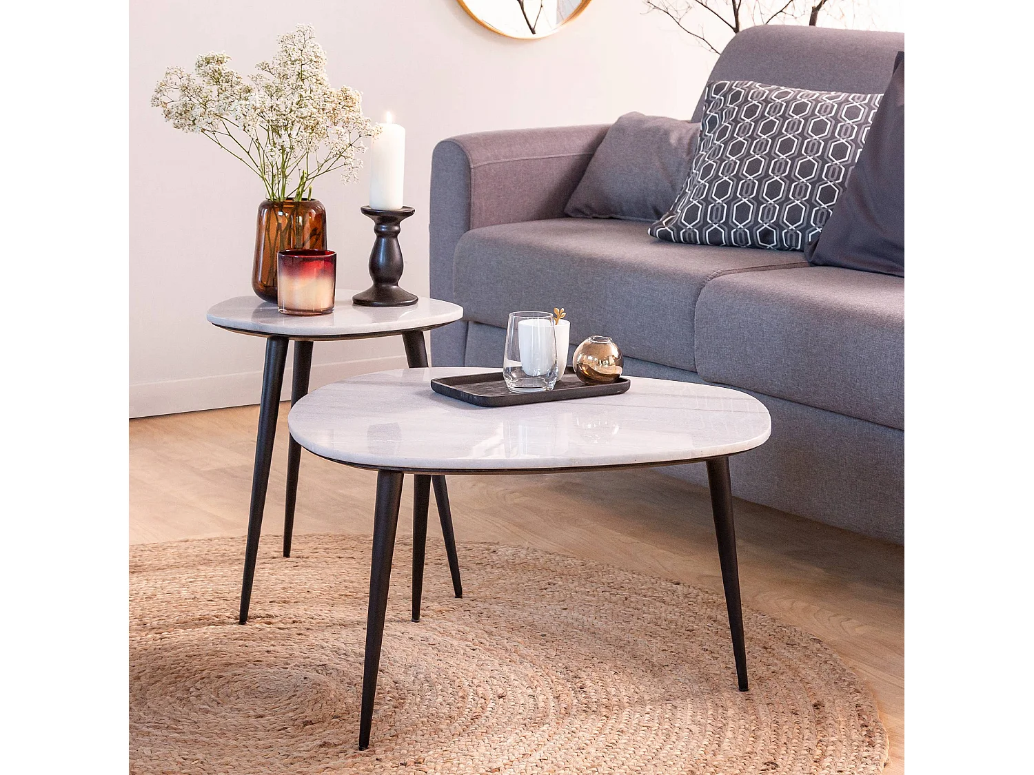 Table basse gigogne en marbre blanc Ariane