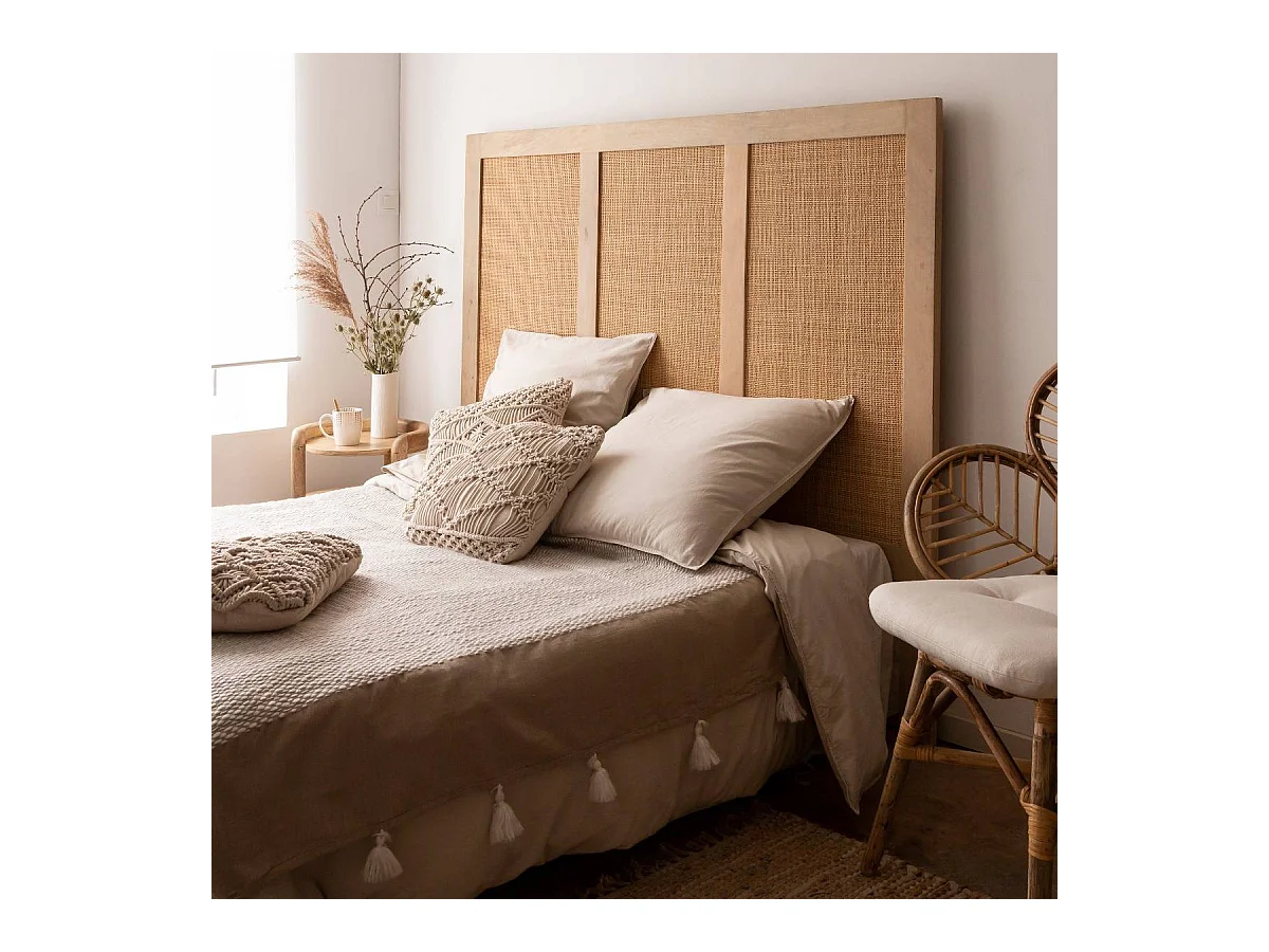 Tête de lit en bois de manguier et cannage Noémia