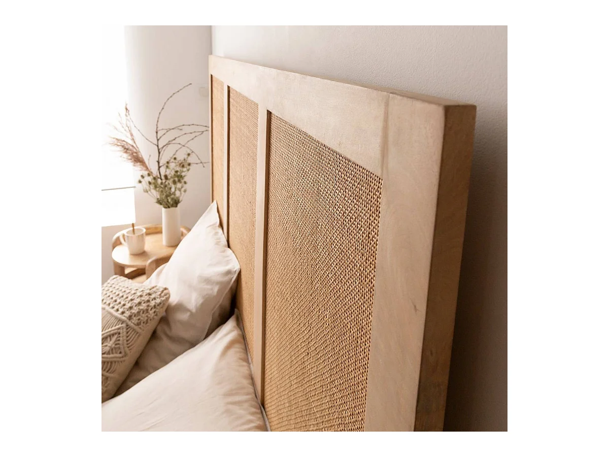 Tête de lit en bois de manguier et cannage Noémia