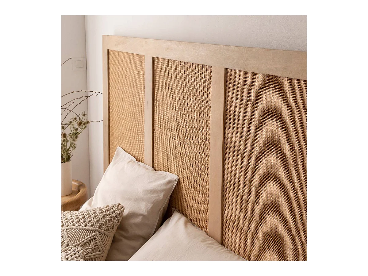 Tête de lit en bois de manguier et cannage Noémia
