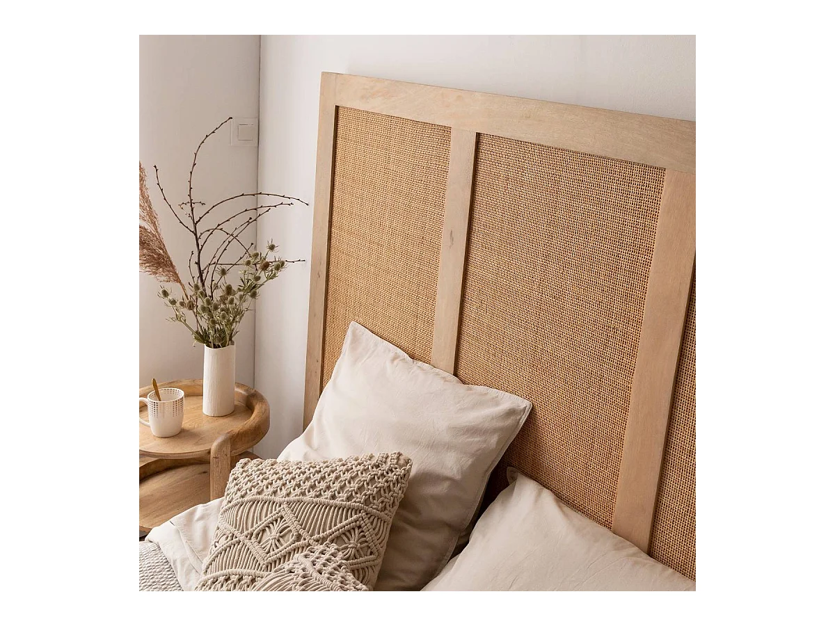 Tête de lit en bois de manguier et cannage Noémia