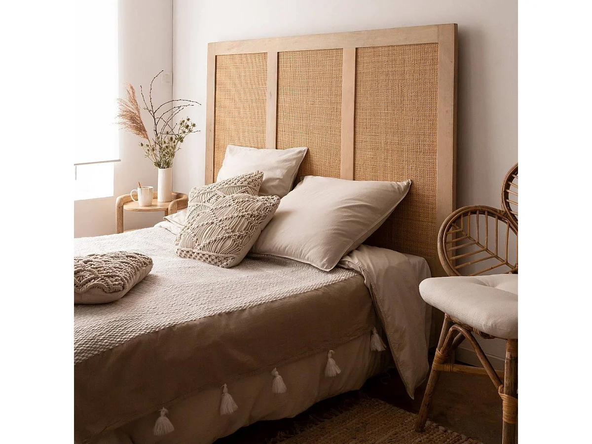 Tête de lit en bois de manguier et cannage Noémia