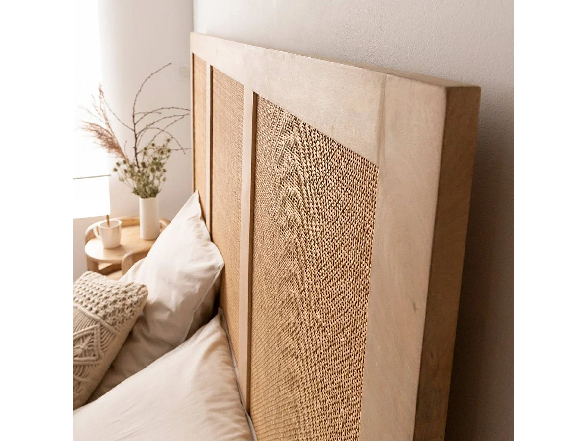 Tête de lit en bois de manguier et cannage Noémia