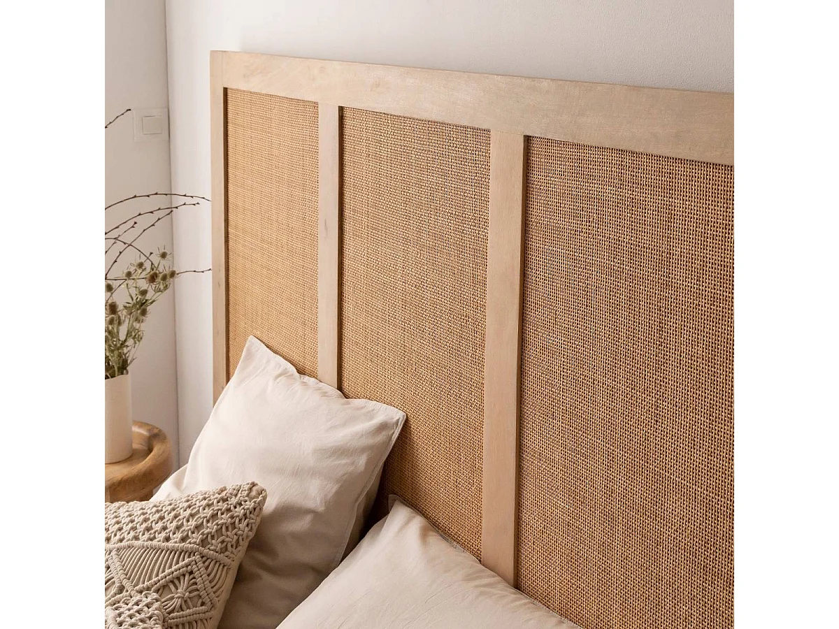 Tête de lit en bois de manguier et cannage Noémia