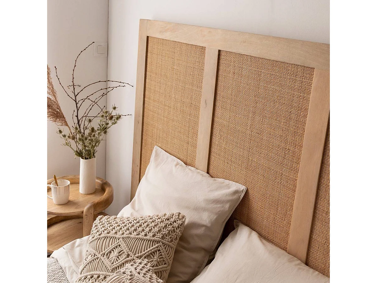 Tête de lit en bois de manguier et cannage Noémia