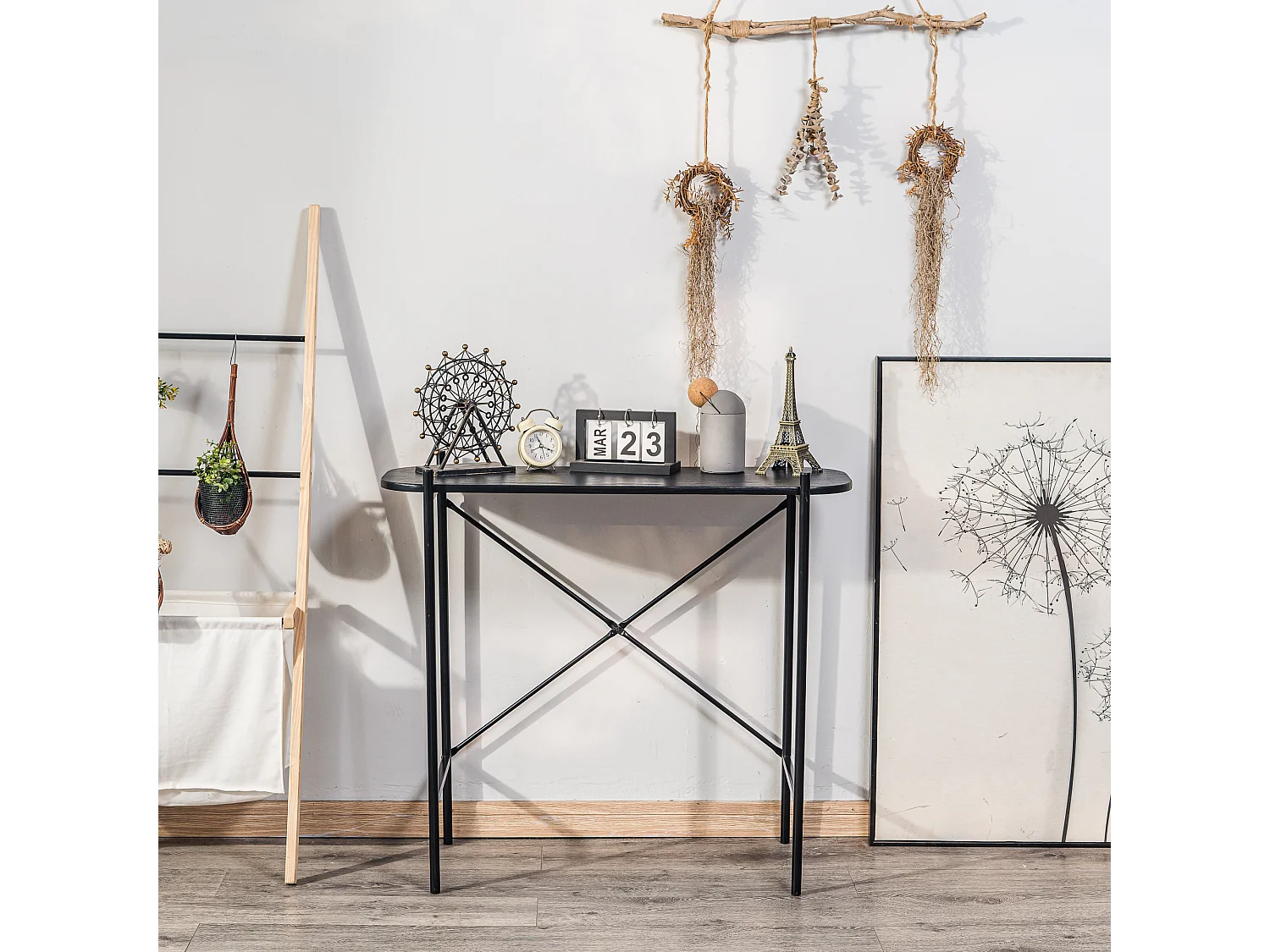Console style industriel en métal noir