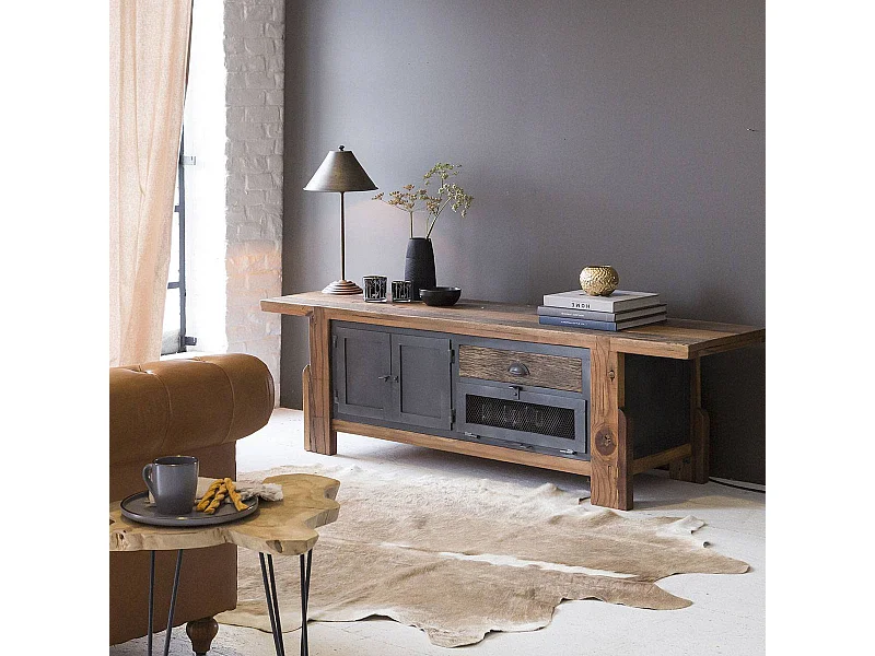 Meuble TV en bois recyclé et métal Hector