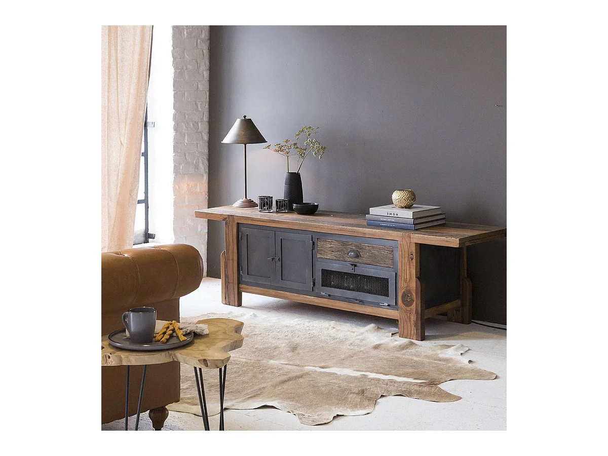Meuble TV en bois recyclé et métal Hector