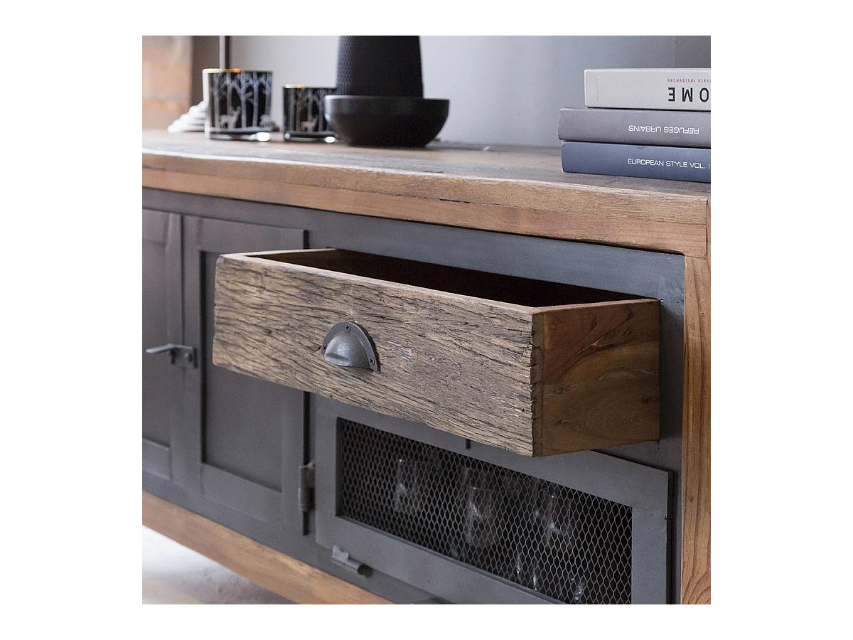 Meuble TV en bois recyclé et métal Hector