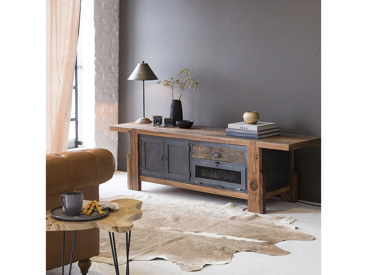 Meuble TV en bois recyclé et métal Hector