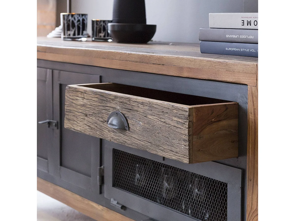 Meuble TV en bois recyclé et métal Hector