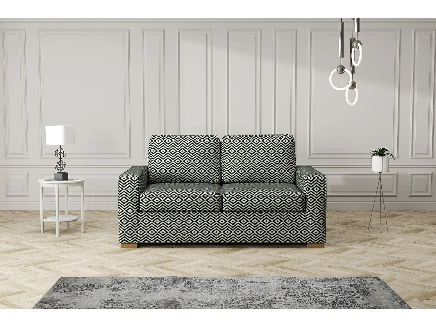 MONDIAL TISSUS - Canapé 2 places Barcelone - 164 x 90 x 85 cm - Blanc et noir
