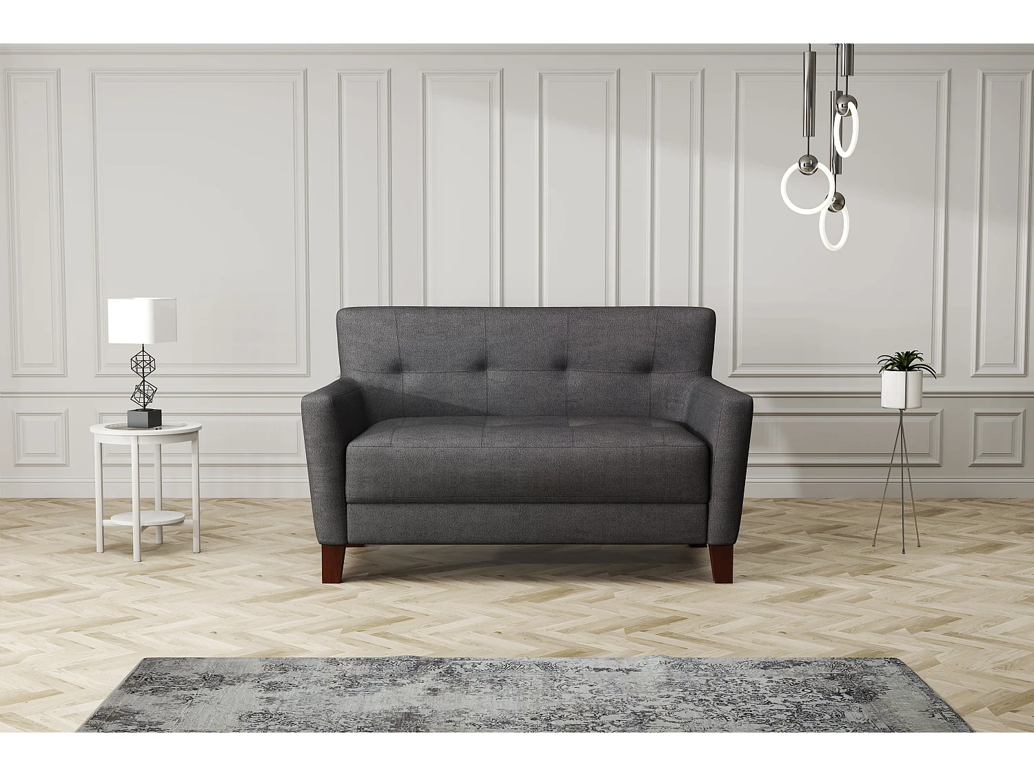 MONDIAL TISSUS - Canapé 2 places Vienne velours - 130 x 82 x 80 cm - Gris foncé