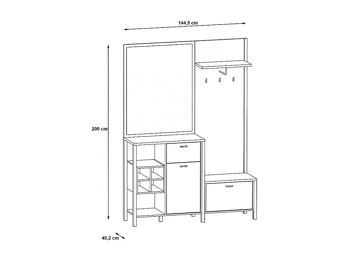 Meuble d'entrée avec miroir et rangements décor bois et noir - MODE