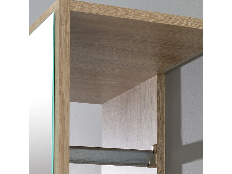 Meuble d'entrée avec miroir et rangements décor bois et blanc - NINA