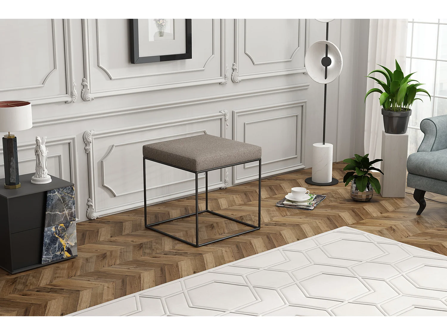 MONDIAL TISSUS - Pouf Paris taupe - 45 x 47 x 45 cm - Taupe