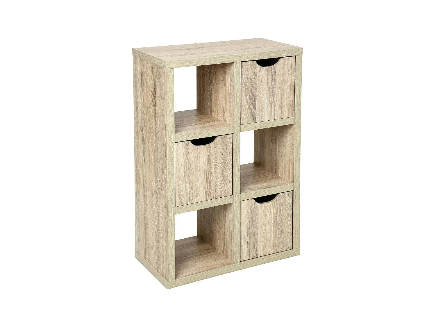 Meuble de rangement 6 cases et 3 portes effet chêne naturel H 95 cm