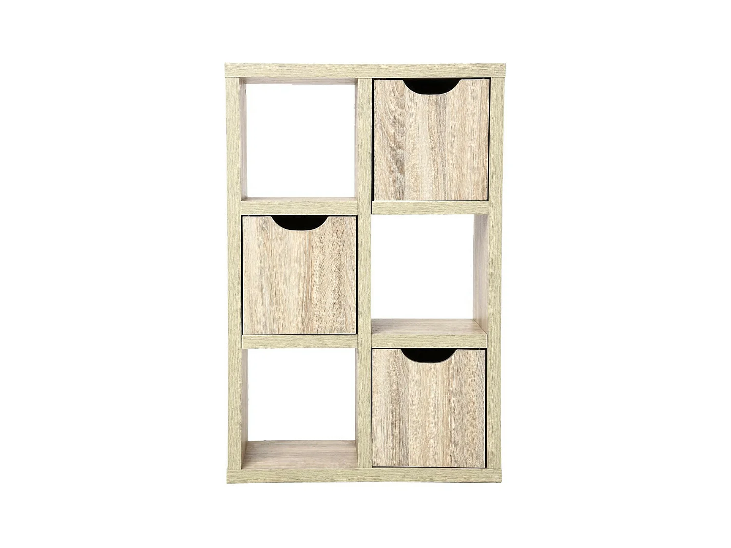 Meuble de rangement 6 cases et 3 portes effet chêne naturel H 95 cm