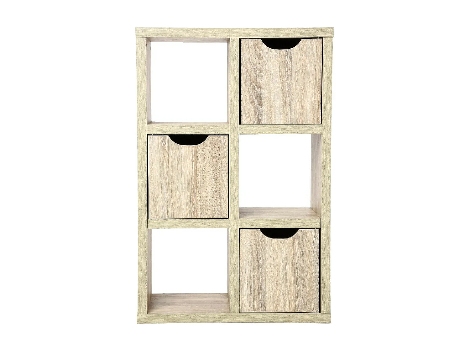 Meuble de rangement 6 cases et 3 portes effet chêne naturel H 95 cm