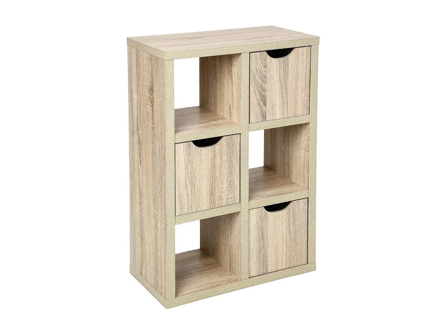 Meuble de rangement 6 cases et 3 portes effet chêne naturel H 95 cm