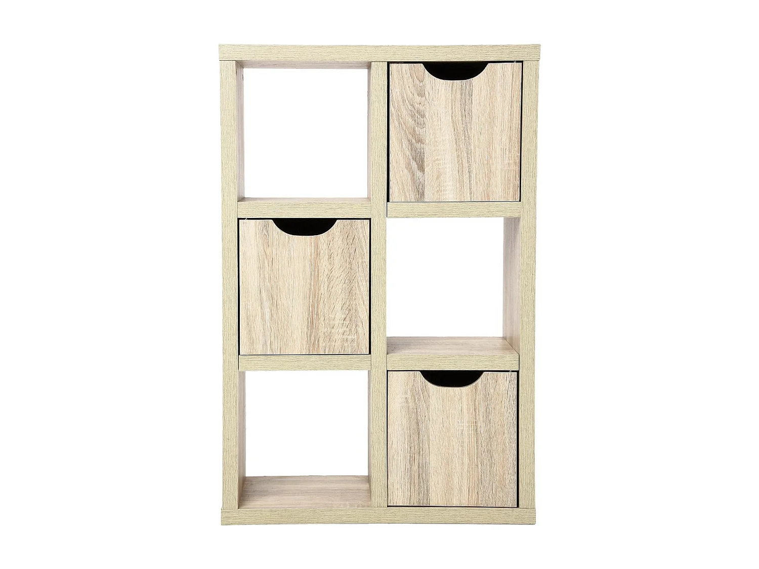 Meuble de rangement 6 cases et 3 portes effet chêne naturel H 95 cm