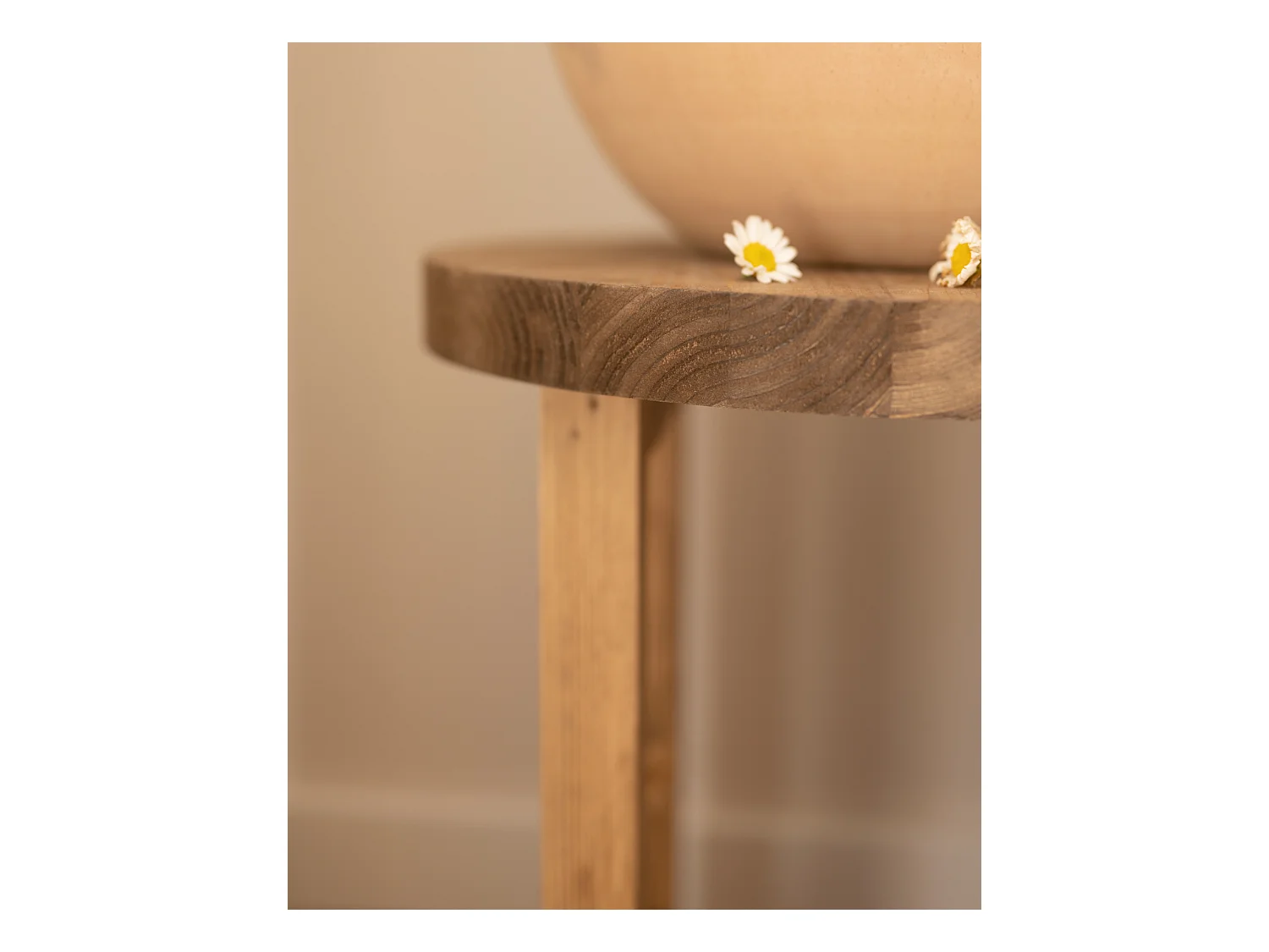 Mesita de noche redonda de madera de abeto Decowood en color roble oscuro 40x35cm - OLIVIA - DECOWOOD