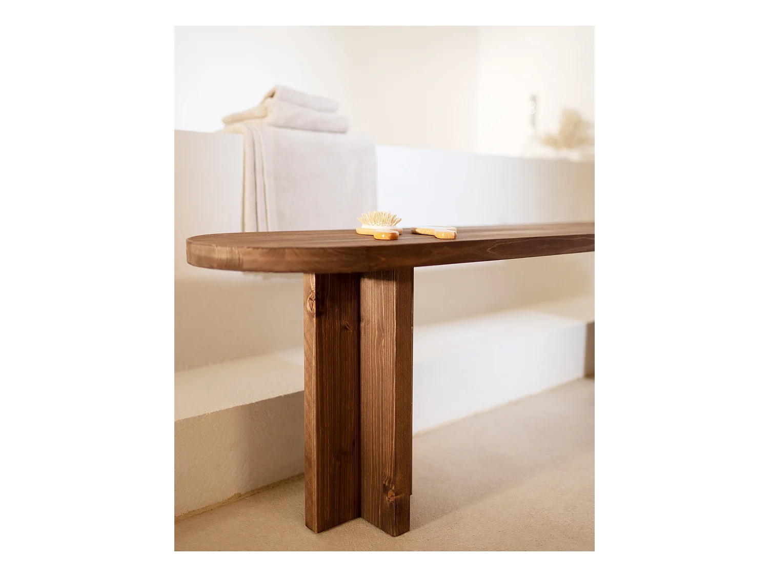 Panca ovale in legno masello in tono noce 120x45cm - TOKYO - DECOWOOD