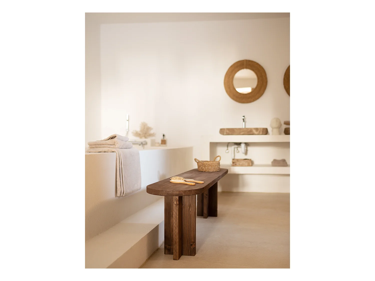 Panca ovale in legno masello in tono noce 120x45cm - TOKYO - DECOWOOD