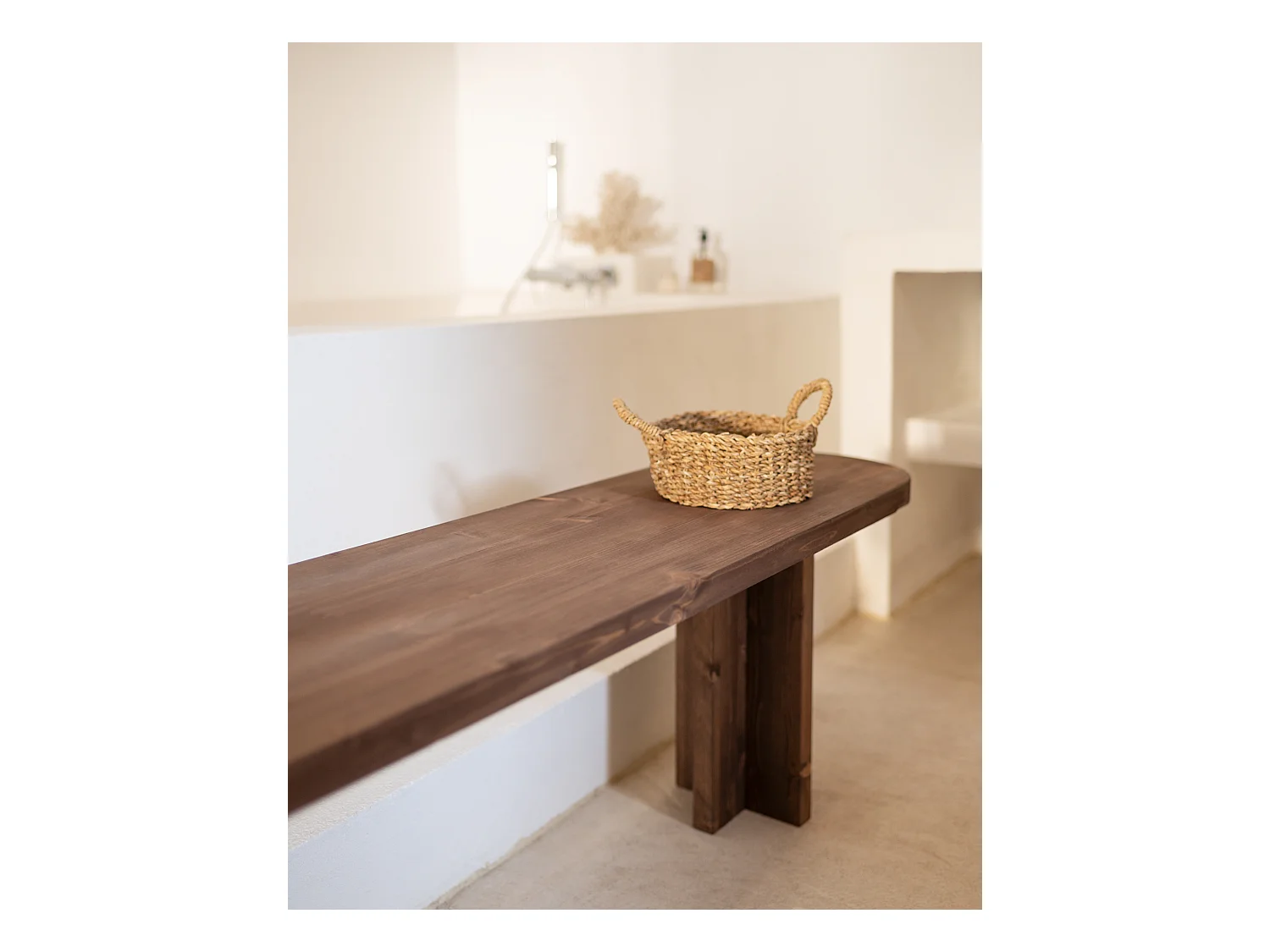 Panca ovale in legno masello in tono noce 160x45cm - TOKYO - DECOWOOD