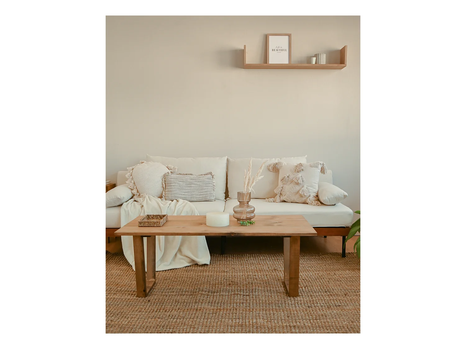 Tavolo basso rettangolare in legno massello in marrone  120x45cm - OYANE - DECOWOOD