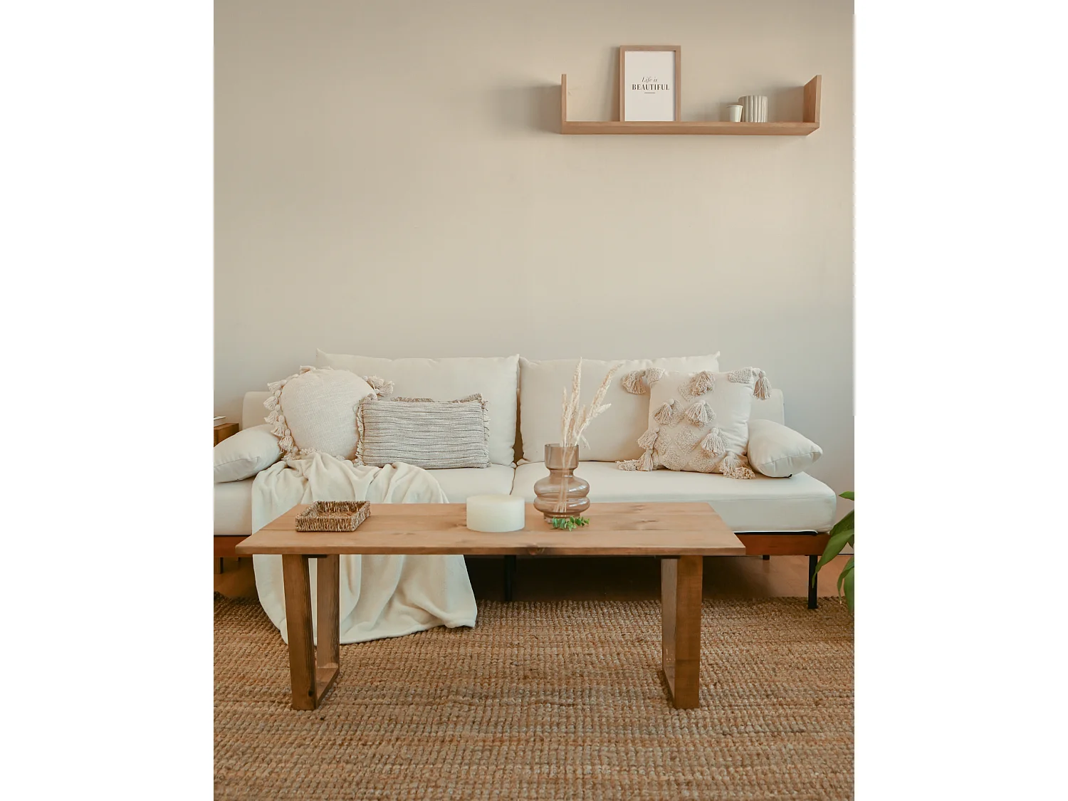 Table basse en bois de pin vieilli 120x45cm - OYANE - DECOWOOD