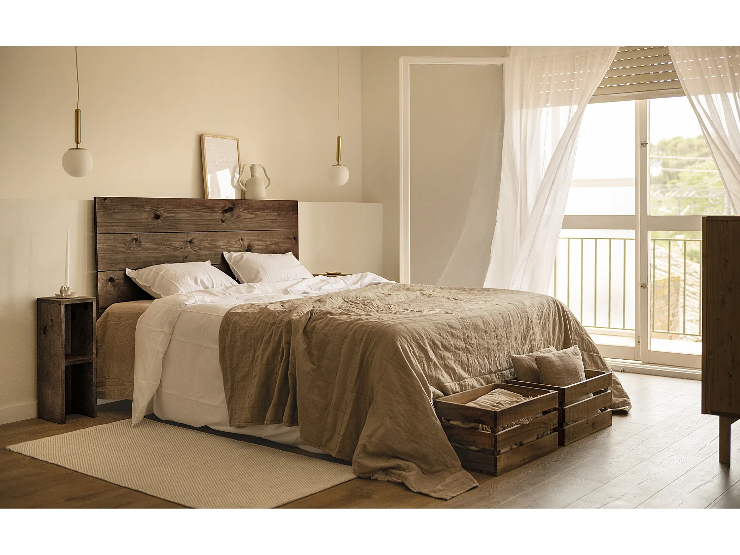 Tête de lit en bois de pin marron 80x60cm - FLANDES - DECOWOOD