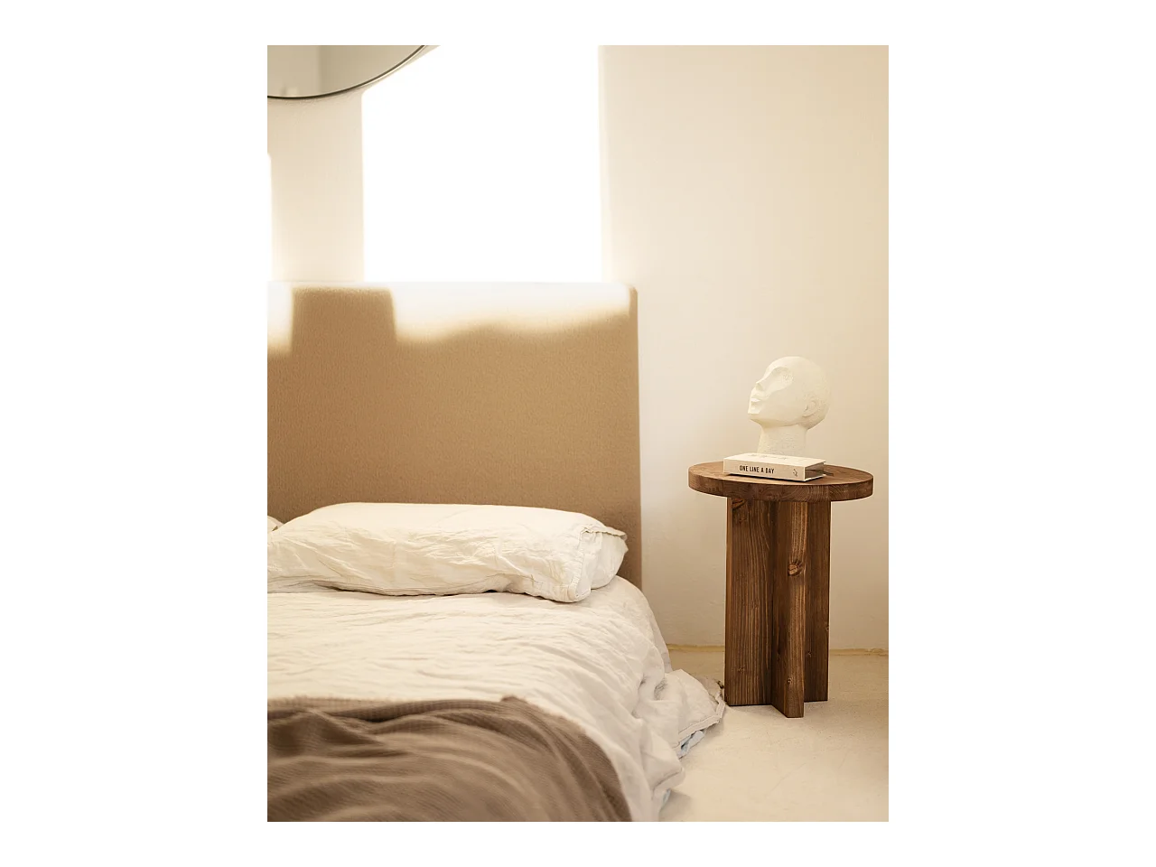 Testata del letto imbottita in cotone in tono taupe 200x80cm - OSLO - DECOWOOD