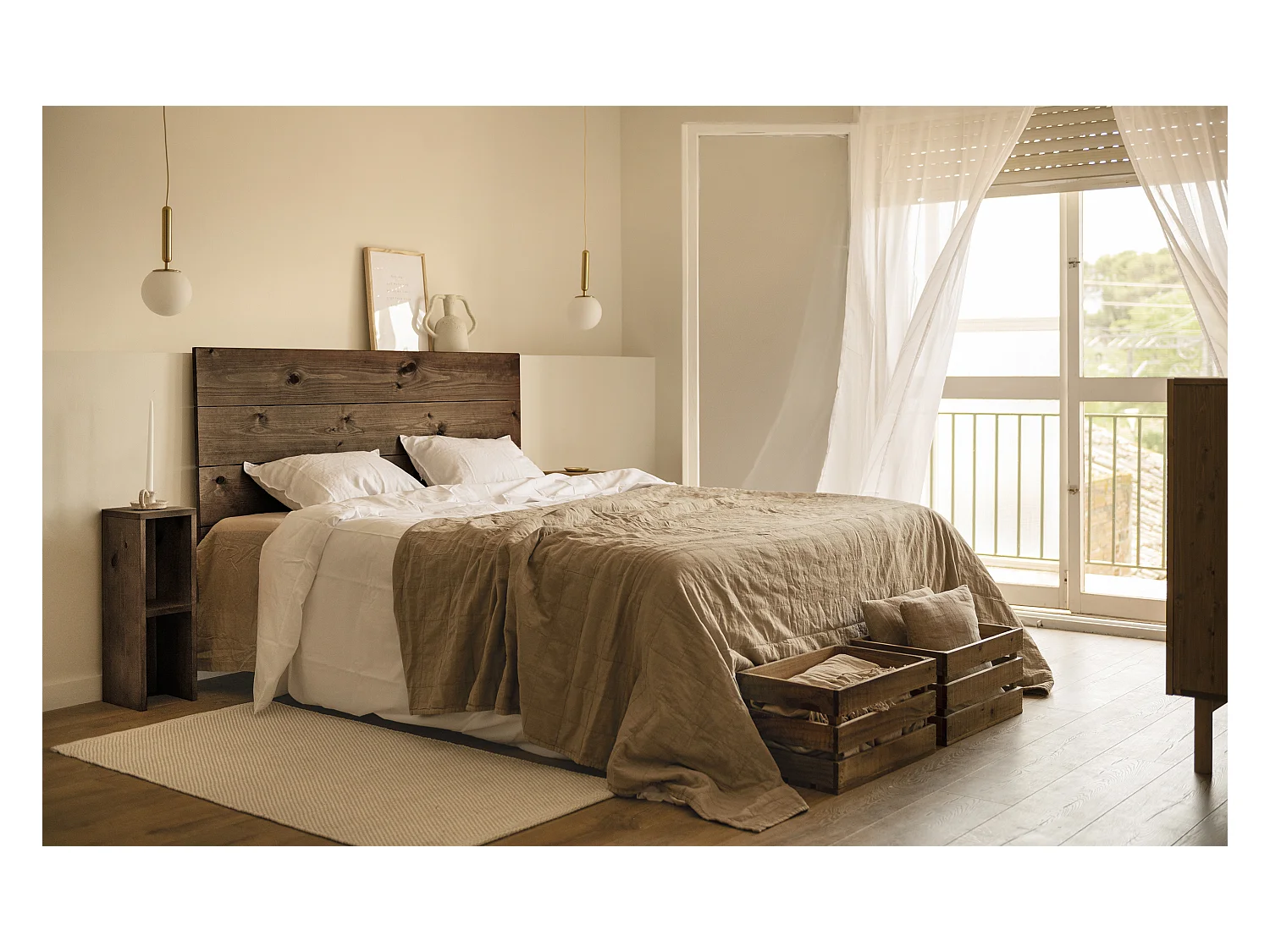 Testata del letto in legno in tono noce 160x80cm - FLANDES - DECOWOOD