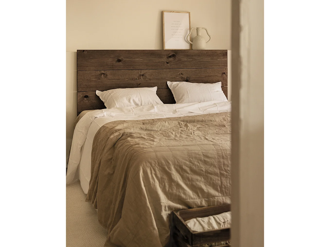Tête de lit en bois de pin marron 200x80cm - FLANDES - DECOWOOD