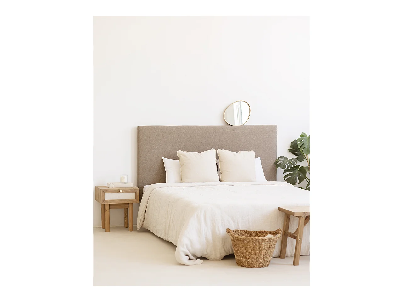 Cabecero de cama tapizado de algodón en color marron de 90x80cm - OLIVIA - DECOWOOD