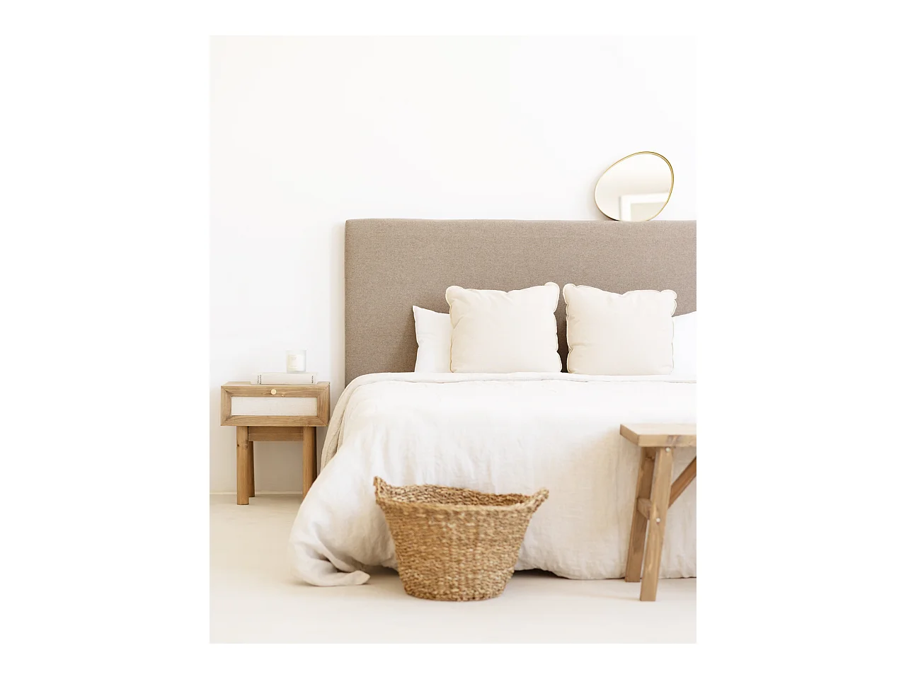 Cabecero de cama tapizado de algodón en color marron de 160x80cm - OLIVIA - DECOWOOD