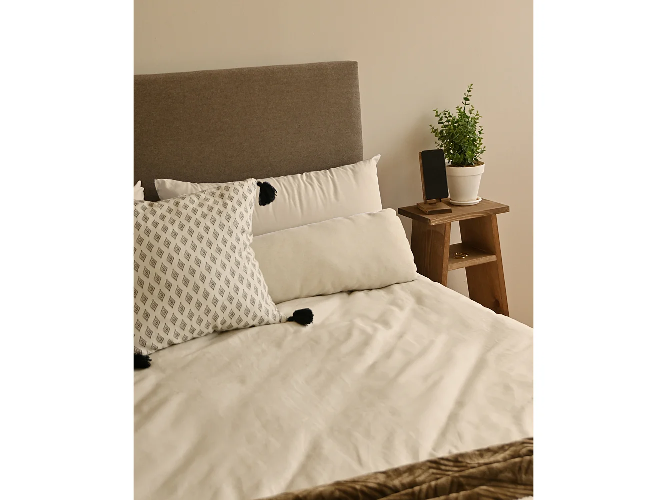 Tête de lit en coton brun 135x80cm - OLIVIA - DECOWOOD